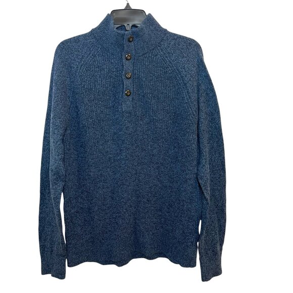 GAP Men Blue Marled Knit Mock Neck 3 Button Sweater Size M - Picture 1 of 9